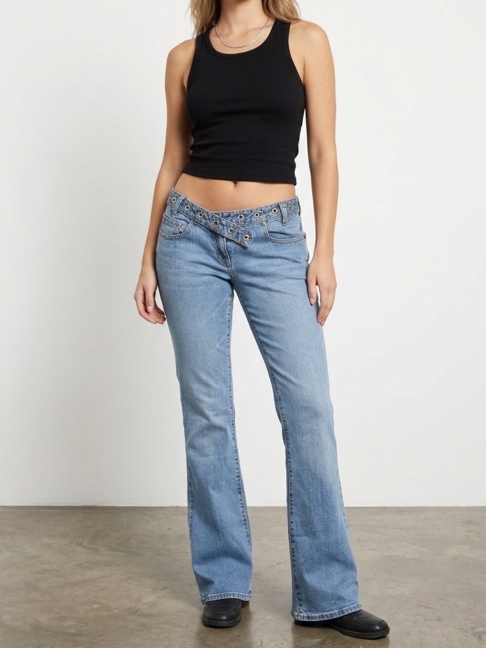 Vintage 90s Y2K Parasuco Jeans Light Blue Flare Asymmetrical Waistband - Size 32